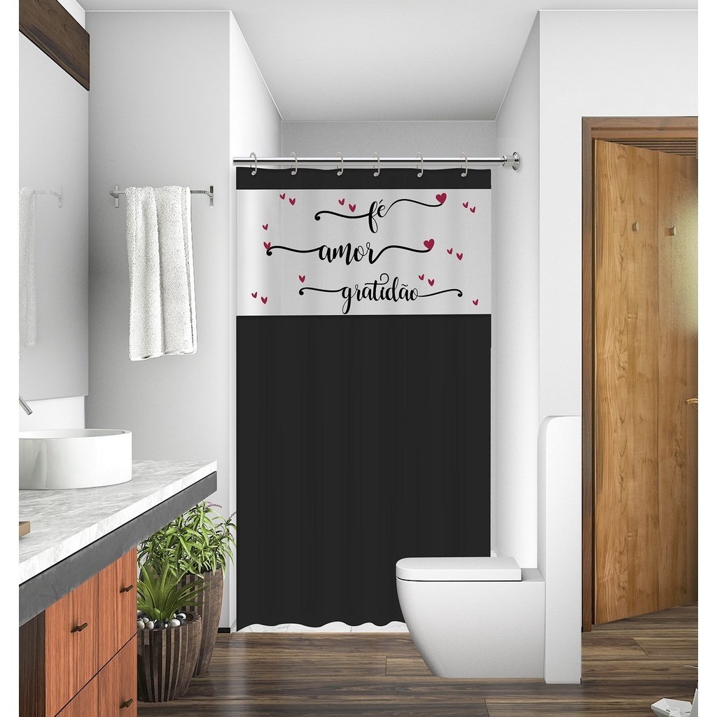 Cortina de Box Fé, Amor e Gratidão Anti Mofo Resistente  Alta Qualidade 100% PVC Várias Cores