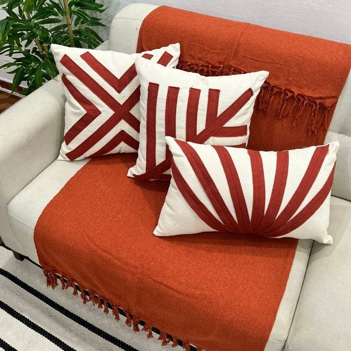 Kit de Almofada Fita Terracota Manta Terracota Decorativa Rustica Boho Artesanal Sofa