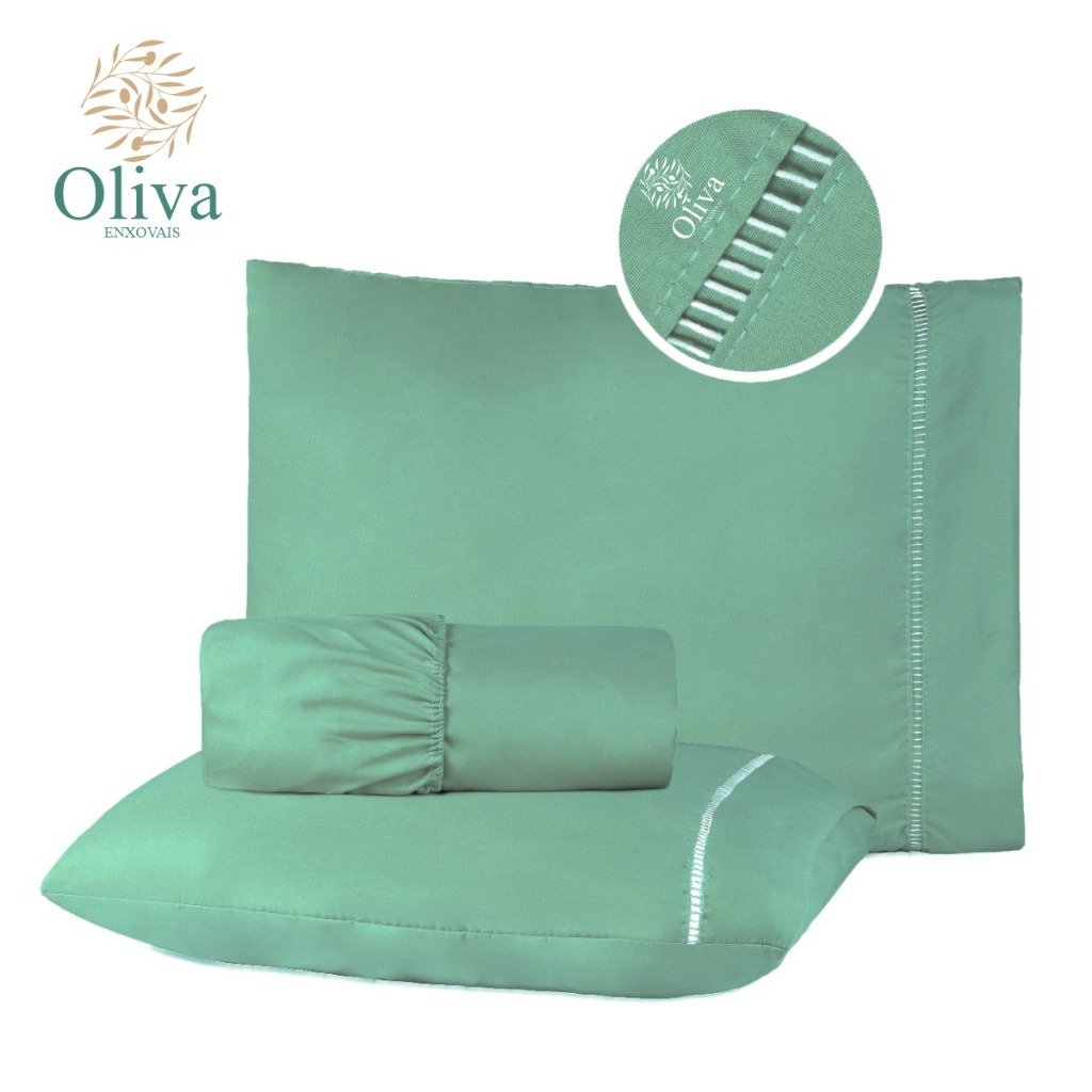 Kit Lençol Cama Casal Queen 400 fios Micropercal 03 Peças Ponto Palito